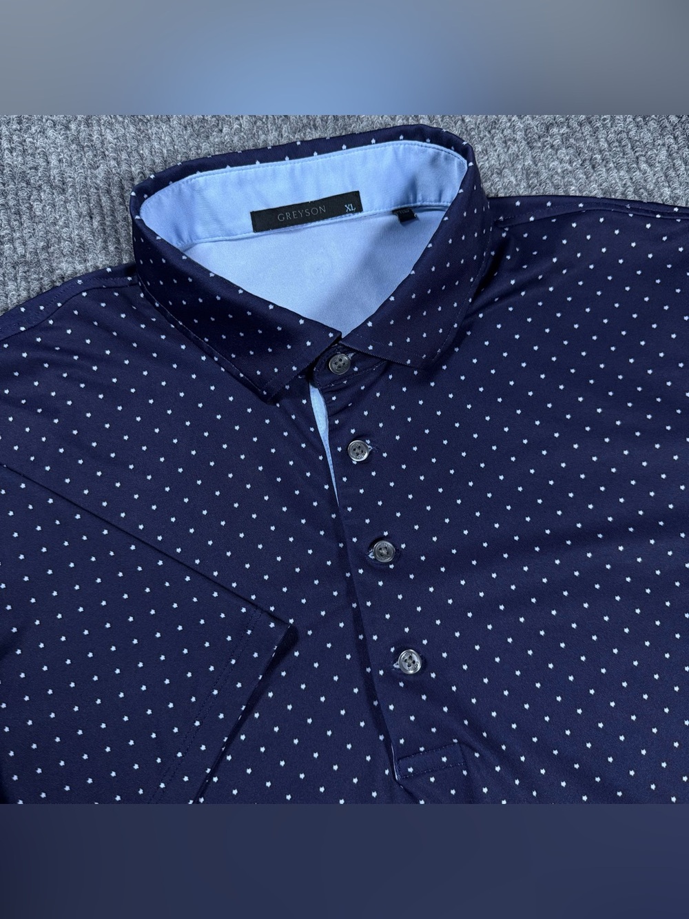 Greyson Polo Shirt Mens XL Blue Wolf All Over Logo Print Performance Golf Casual